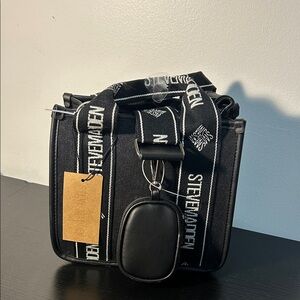 Brand New Steve Madden Black Purse with Logo Straps
